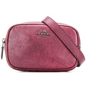COACH Metallic Pebbled Leather Convertible Belt Bag Berry Pink Silver Like New